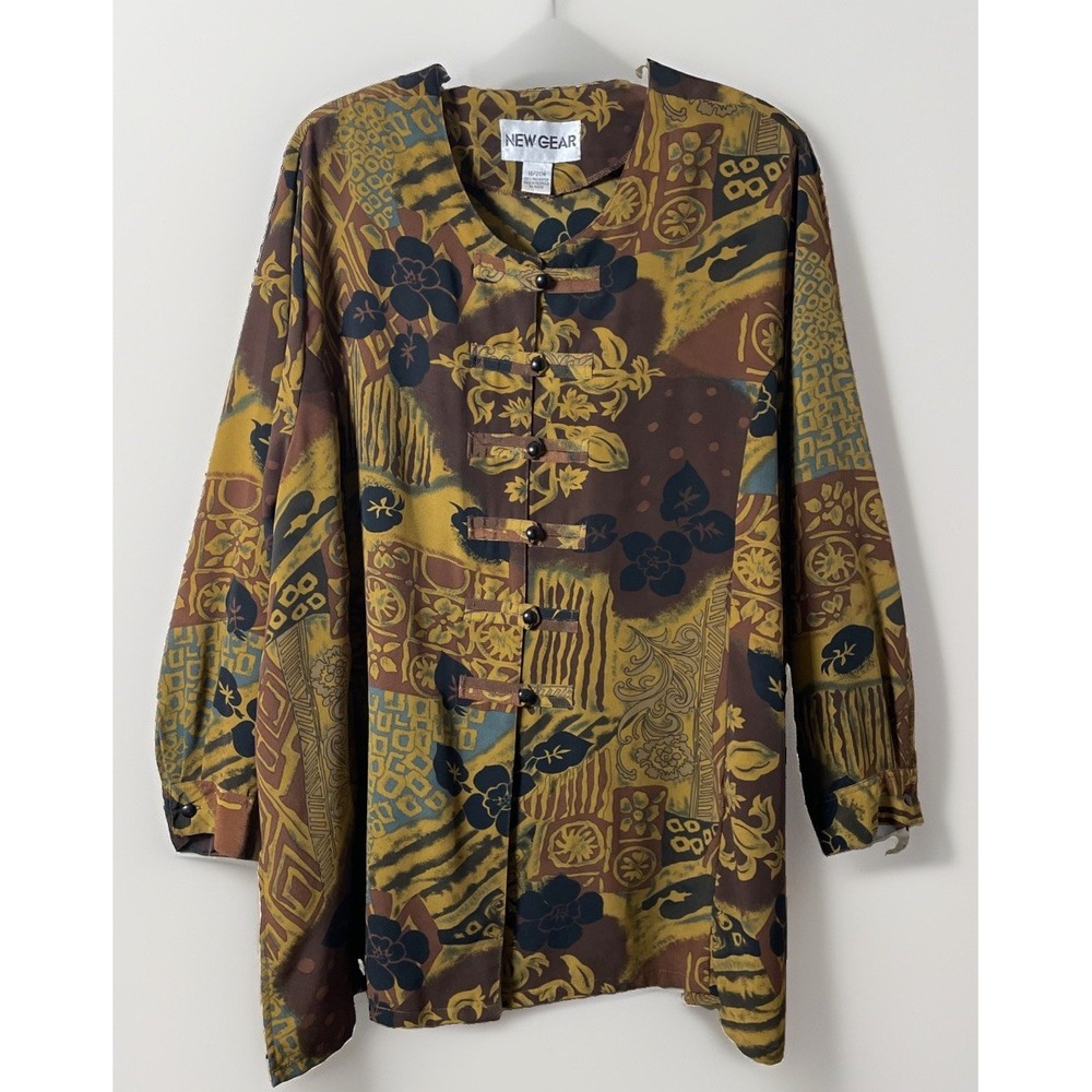 New Gear Vintage 80's Long Sleeve Kimono Style Tunic Artsy Shirt Women's Size 18